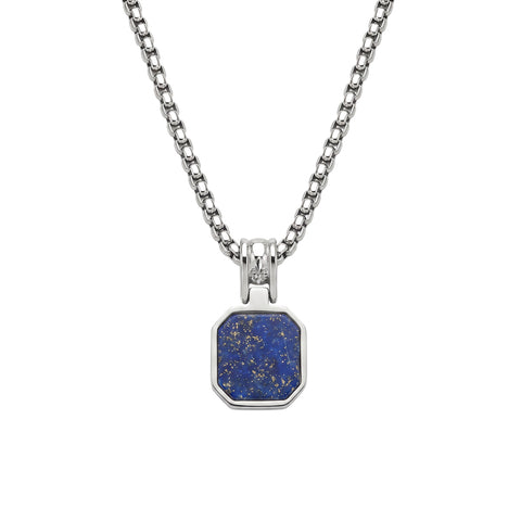 Blaze Stainless Steel Curb Chain Necklace With Lapis Lazuli Pendant