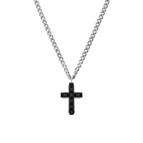 Blaze Stainless Steel Carbon Fibre Cross Necklace