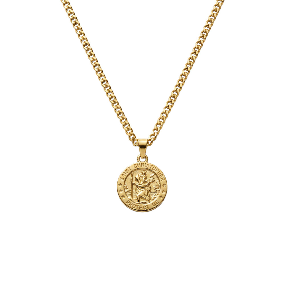 Blaze stainless steel gold plated St Christopher medallion necklace