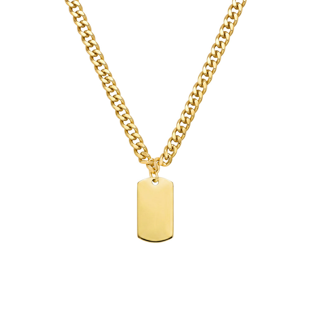 Blaze Stainless Steel Gold Plated Flat Curb Chain With Dog Tag Pendant