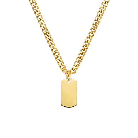 Blaze Stainless Steel Gold Plated Flat Curb Chain With Dog Tag Pendant