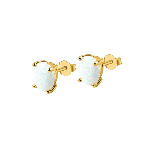 Seren Stainless Steel Gold Plated Mini-Oval Opalite Stud Earrings