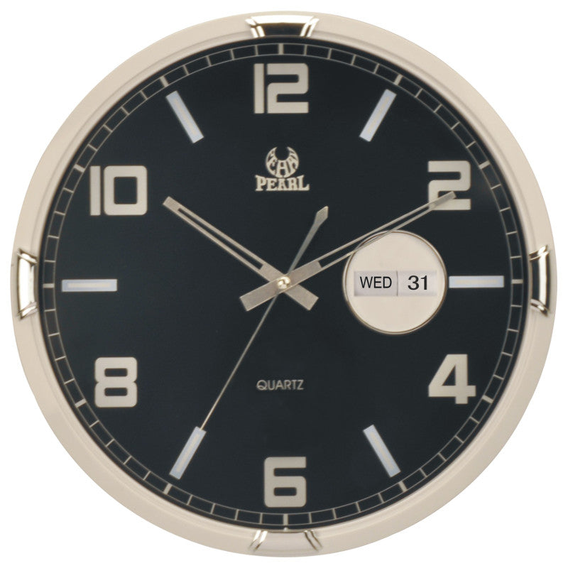 Black Wall Clock With Day And Date Display