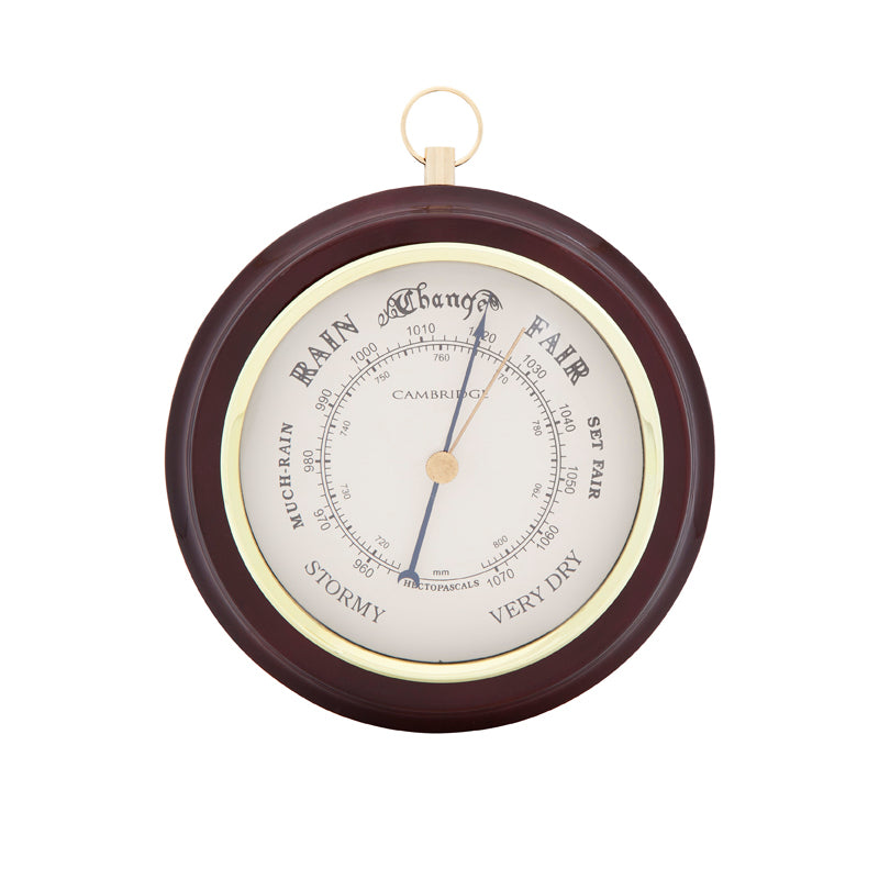 Round Wooden Barometer In A Dark Piano Finish