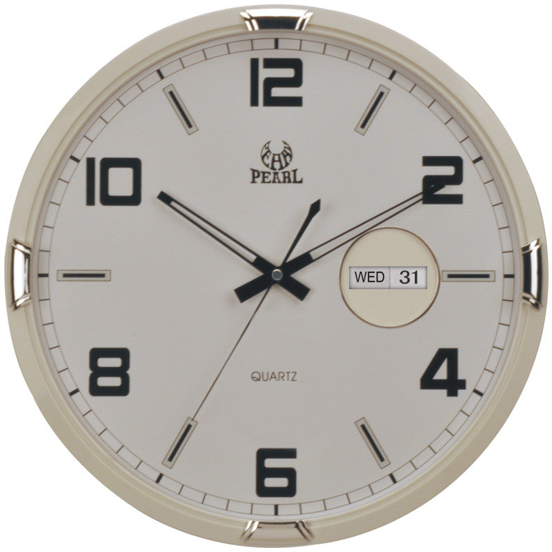 White Wall Clock With Day & Date Display