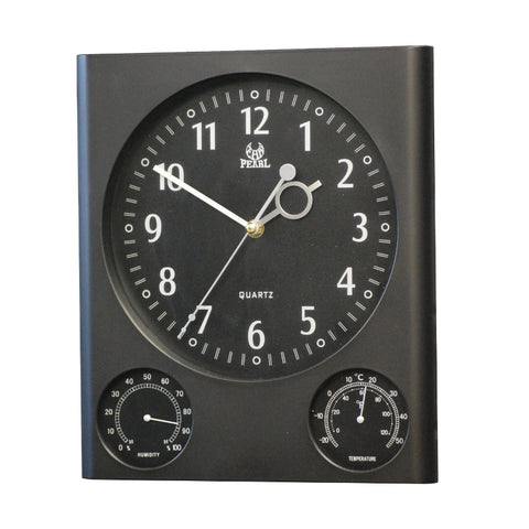 Black Analogue Wall Clock With Hygrometer & Thermometer.