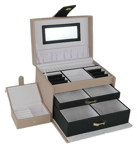 Large Tan Leatherette Jewellery Box