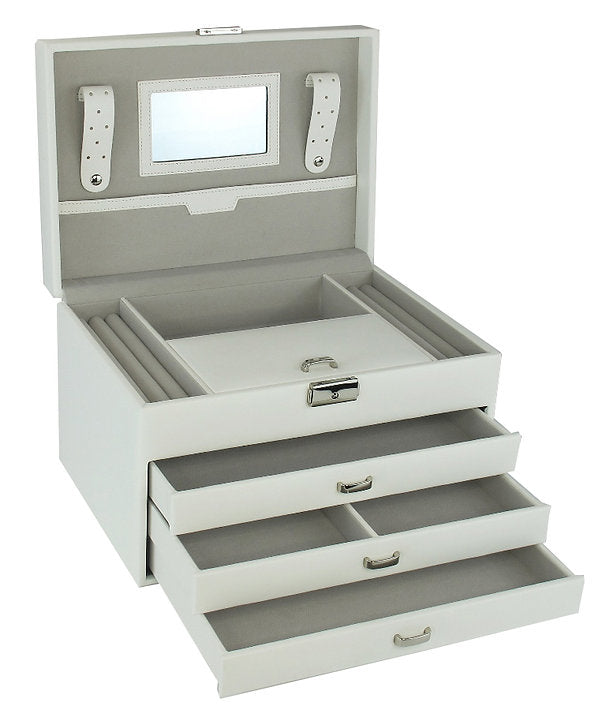 Large White Leatherette Jewellery Box