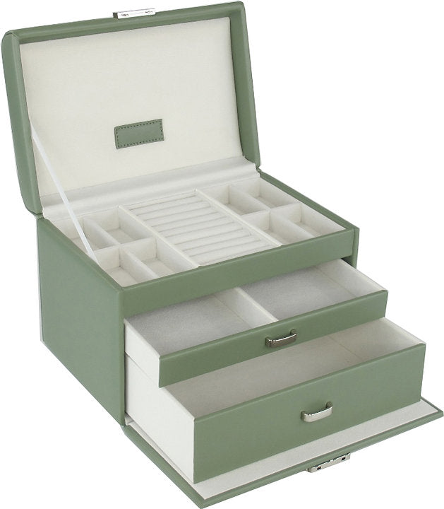 Large Olive Green Leatherette Jewellery Box