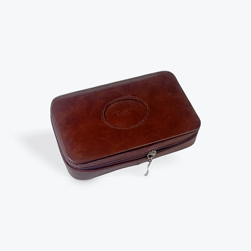 Small Dark Tan Leatherette Travel Jewellery Box