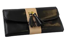 Black And Gold Leatherette Travel Jewellery Wallet