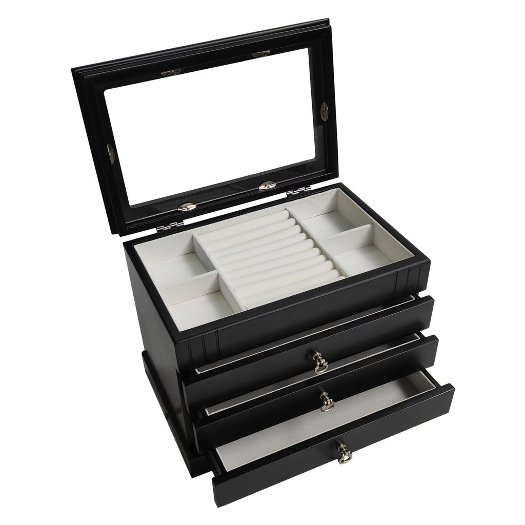 Black Satin Finish 4 Level Jewellery Box