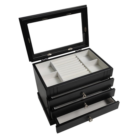 Black Satin Finish 4 Level Jewellery Box