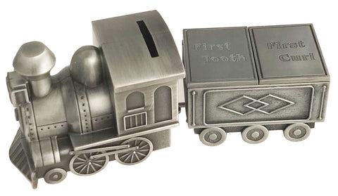 Pewter Finish Tooth & Curl Mini Train Money Box