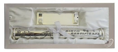 Silver Plated Birth Certificate Holder & Stand