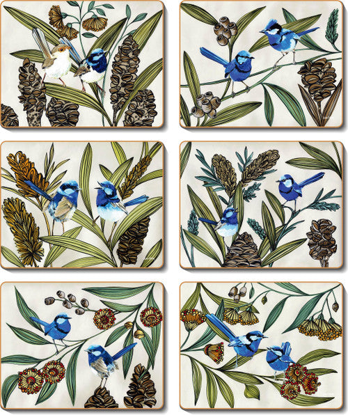 Blue wren placemats Set of 6