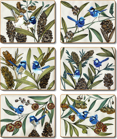 Blue wren placemats Set of 6