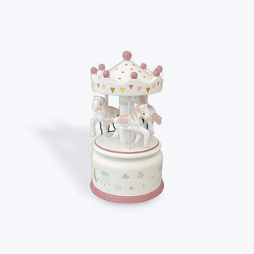 Pink And White Wooden Musical Horse Carousel