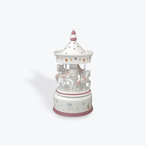 Pink And White Wooden Musical Horse Carousel
