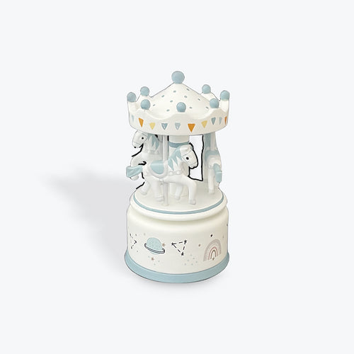 Blue And White Wooden Musical Horse Carousel
