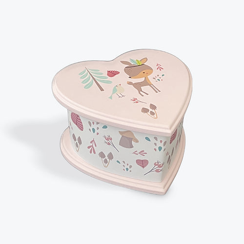 Pink Hand Painted Wooden Musical Heart Jewellery Box