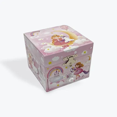 Girl On A Unicorn Rainbow And Castle Musical Jewel Box