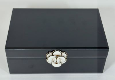 Black Camellia Jewellery Box, Glass