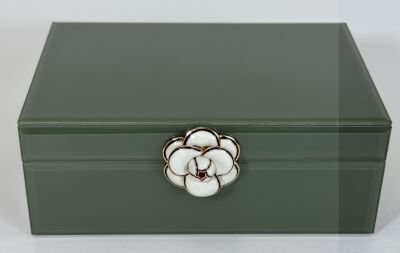 Green Camellia Jewellery Box, Glass