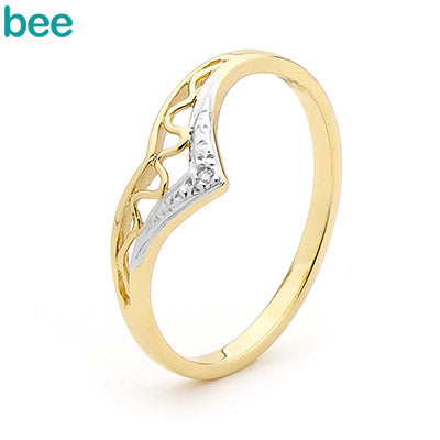 9ct Yellow Gold Diamond Set V-Shape Dress Ring