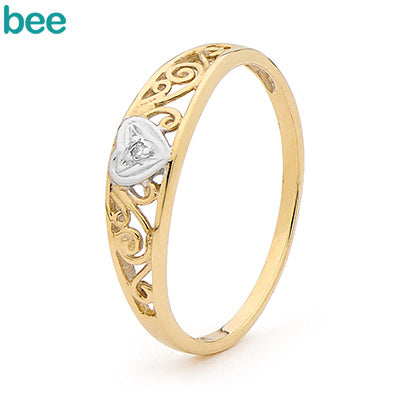 9ct Yellow Gold Diamond Set Heart Dress Ring