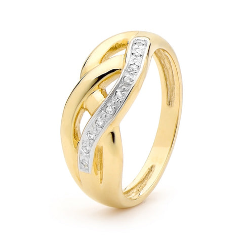 9ct Yellow Gold Diamond Set Open Weave Dress Ring