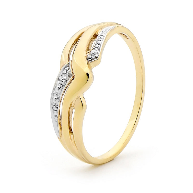 9ct Yellow Gold Diamond Set V-Shape Weave Dress Ring