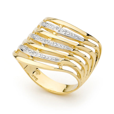 9ct Yellow Gold Diamond Seven Stack Dress Ring