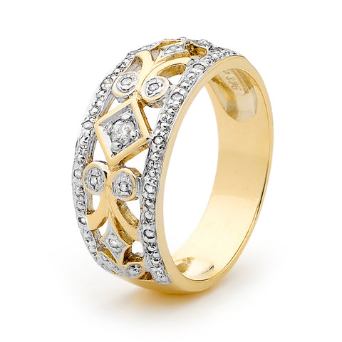 9ct Yellow Gold Diamond Set Fancy Dress Ring