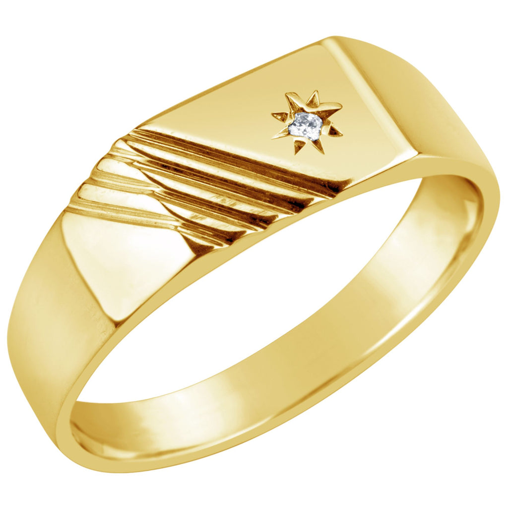 9ct Yellow Gold Mens Diamond Set Signet Ring