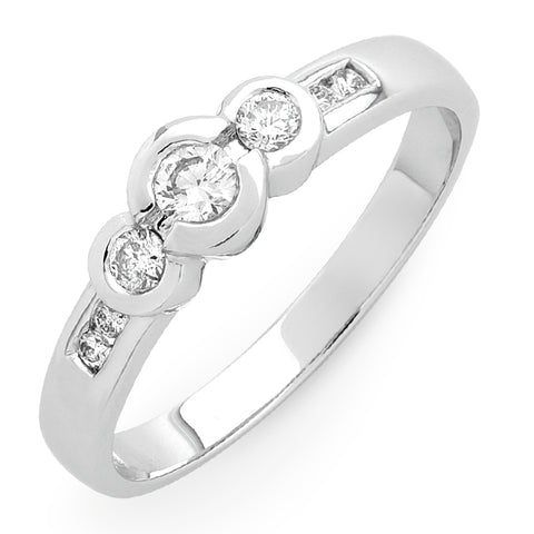 9ct White Gold Diamond Trilogy Ring
