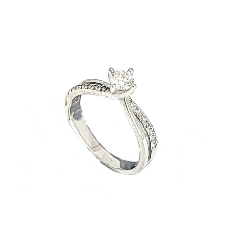 9ct White Gold Diamond Solitaire Ring With Twist Shoulders