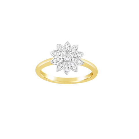 9ct Yellow/White Gold Diamond Set Flower Ring