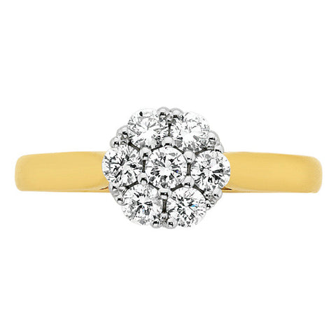 9ct Yellow Gold Diamond Flower Cluster Ring