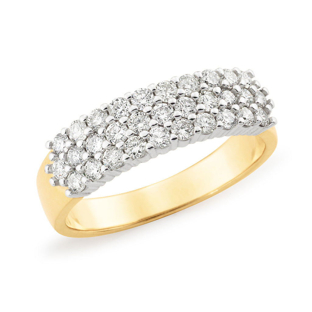 9ct Gold 3 Row Diamond Dress Ring