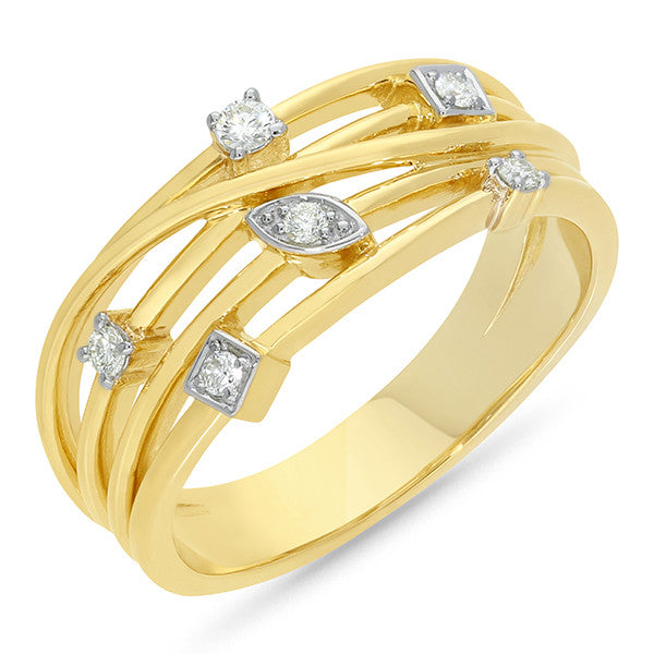 9ct Yellow Gold Open Crossover Diamond Dress Ring