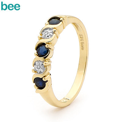 9ct Yellow Gold Sapphire And Diamond Eternity Ring