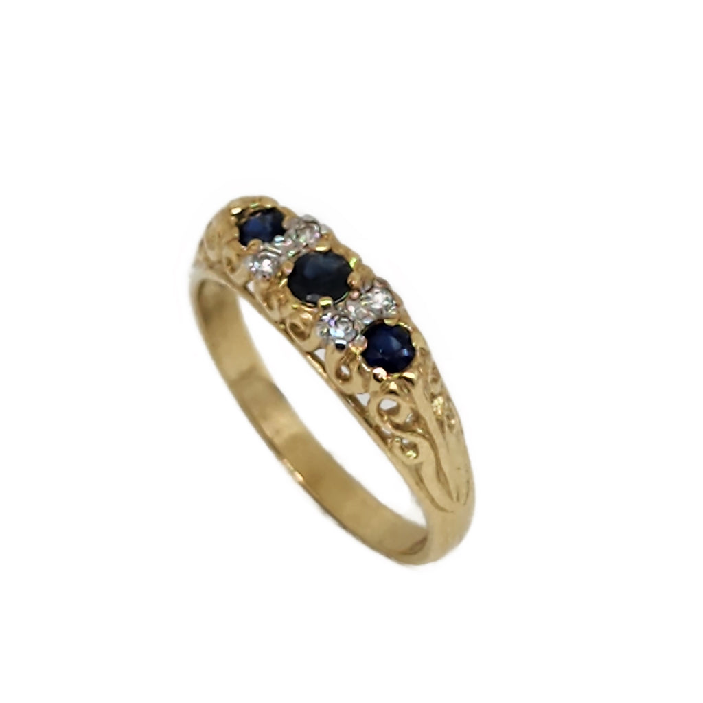 9ct Yellow Gold Sapphire and Diamond Filigree Ring