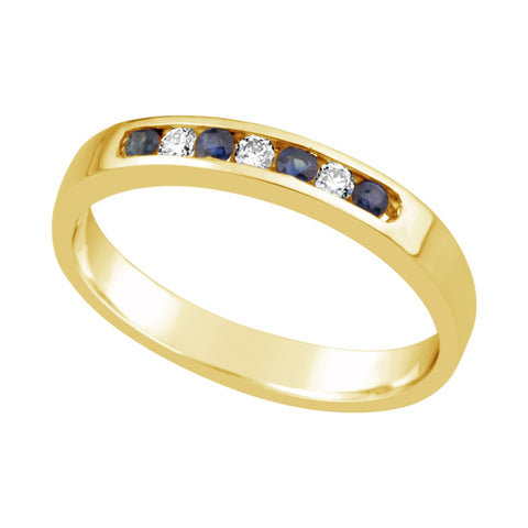 9ct Yellow Gold Sapphire And Diamond Channel Set Eternity Ring