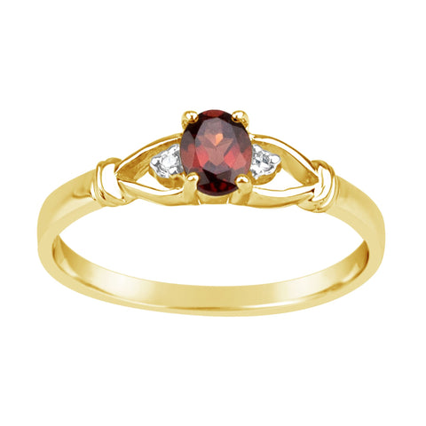 9ct Yellow Gold Garnet and Diamond Set Ring