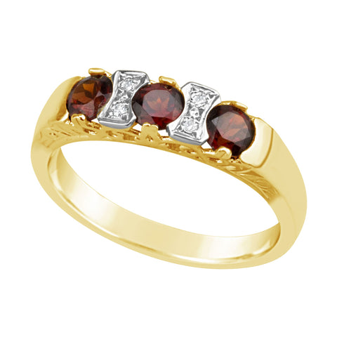 9ct Yellow Gold Garnet and Diamond Set Ring