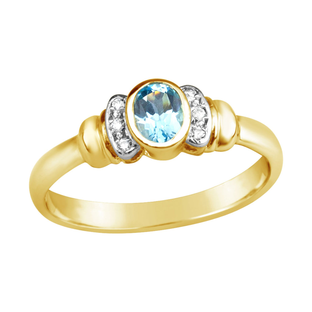 9ct Yellow Gold Blue Topaz and Diamond Dress Ring