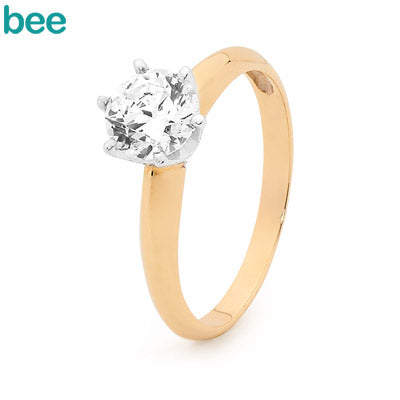 9ct Yellow Gold Solitaire Cubic Zirconia Ring