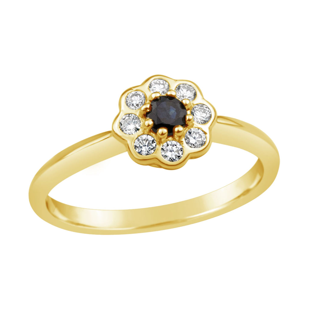 9ct Yellow Gold Sapphire And Diamond Flower Cluster Ring