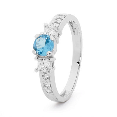 9ct White Gold Pale Blue Zirconia Engagement Ring